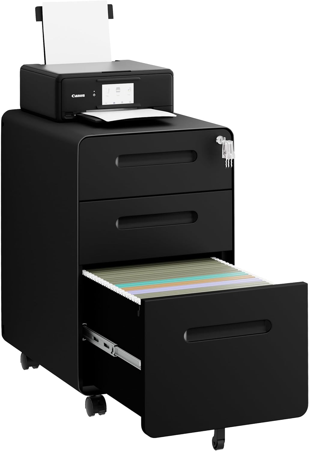 3 Drawer File Cabinet with Lock and 4 Keys, Mobile Metal Filing Cabinet, File Cabinets for Home Office, Under Desk, Pre-Assembly, File Drawer, Letter/Legal/A4 Hanging File Folders