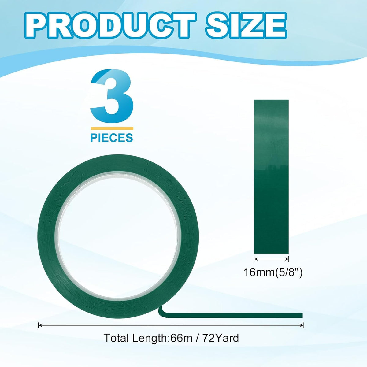 MECCANIXITY Whiteboard Tape 5/8" x 72 Yard Pinstripe Graphic Chart Line Grid Marking Tapes for Classroom Office Dry Erase Board Art, Green, Pack of 3