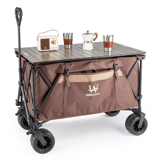 Whitsunday Beach Wagon Cart, 440Lbs Heavy Duty Folding Wagon with All Terrian Wheel, Collapsible Utility Camping Park Wagon Cart with Aluminum Tabletop