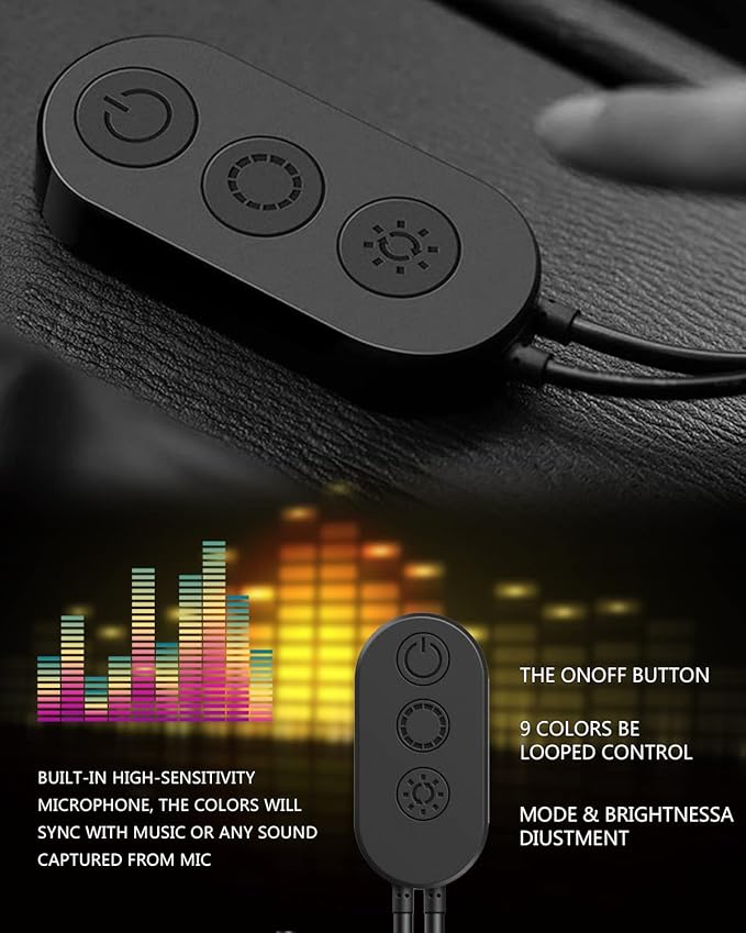 SUNPIE Car LED Lights Interior RGB LED Strip Smart Lighting w/Multi-Color App Control Waterproof Atmosphere Car Light w/8.8ft Length and DC 12V Car Charger Sync to Music