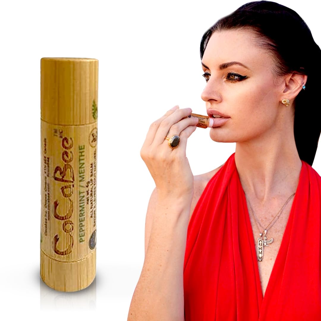 Chapstick Lip Balm Lip Moisturizer For Dry & Chapped Lips 100% Organic Lip Balm For Soft And Shiny Lips Cute And Portable Lip Care Balm for Kids and Women's With Bamboo Packaging (Peppermint)