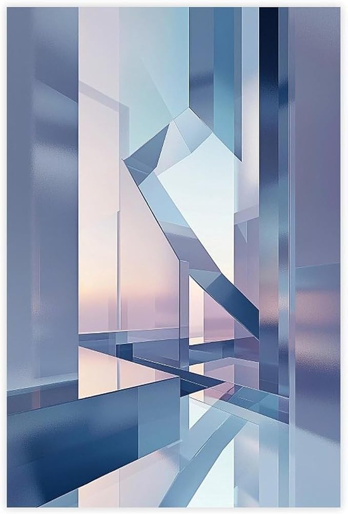 Futuristic Minimalist Wall Art – Abstract Digital Geometry Print – Modern Tech-Inspired Home Decor for Office & Living Room Canvas Poster Wall Art Decor Print Picture Paintings for Living Room Bedroom