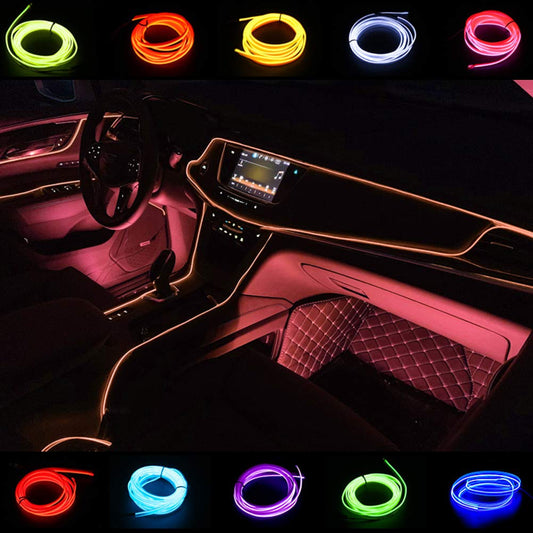 El Wire Neon Light Car Interior LED Lights, Ambient Lighting Kits for Xmas Halloween Christmas Car Decoration(5m/16ft, Pink)