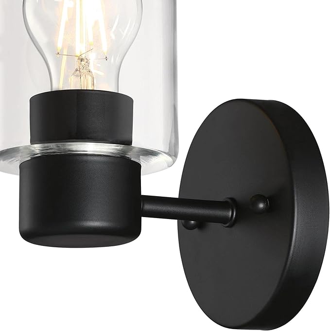 Westinghouse 6115500 Sylvestre Transitional One-Light Indoor Wall Light Fixture, Matte Black Finish, Clear Glass