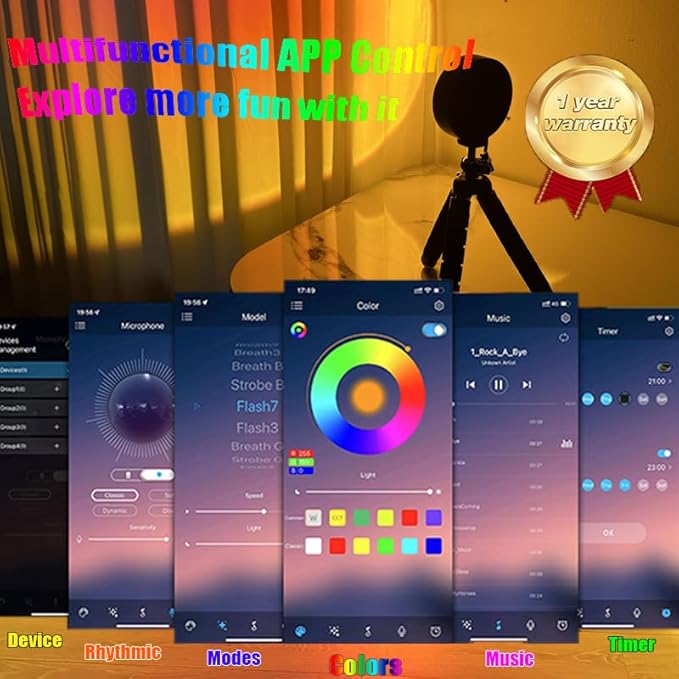 QUIGO Sunset Projector Lamp, 16 Colors Changing with Remote & App Control, Night Light for Bedroom, TikTok Room Decor Aesthetic, Sunrise/Sunset Light