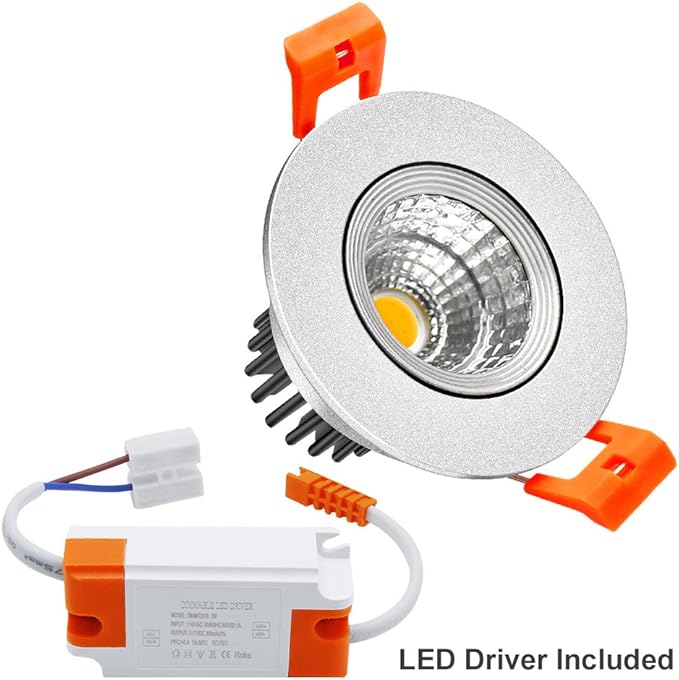 LightingWill 2inch LED Dimmable Downlight, 3W COB Recessed Ceiling Light, Natural White 4000K-4500K, CRI80, 25W Halogen Bulbs Equivalent, Silver (10Pack)