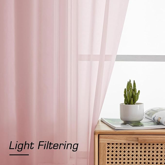Aiyufeng Blush Pink Sheer Curtains 45 Inch Length 2 Panels Set, Light Filtering Airy Rod Pocket Light Pink Window Curtain Treatment Drapes for Kitchen Bedroom Living, Each 42Wx45L Inches