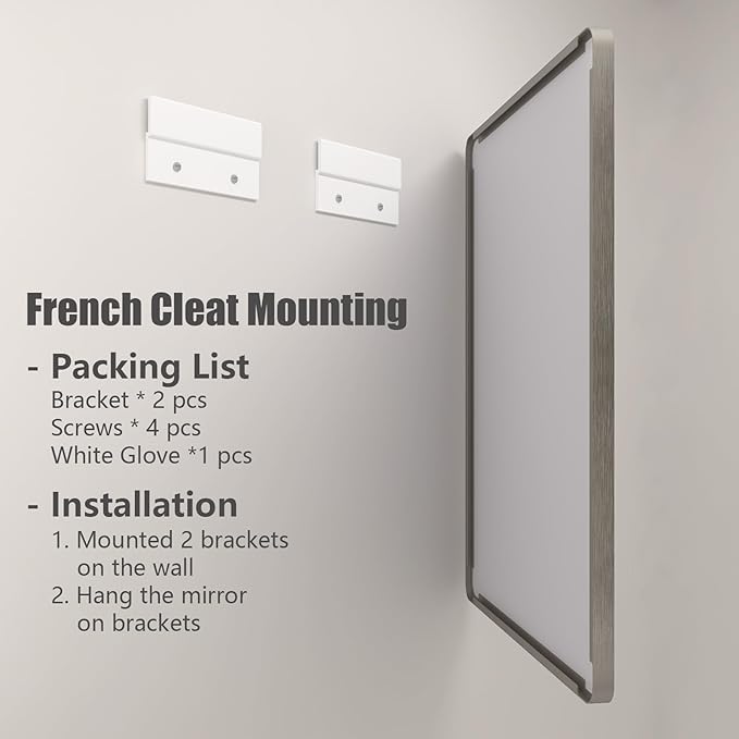 30x36 Brushed Silver Bathroom Mirror, Rounded Rectangle Silver Metal Frame Vanity Mirror for Wall, Brushed Nickel, Anti-Rust, Shatterproof (Horizontal/Vertical)