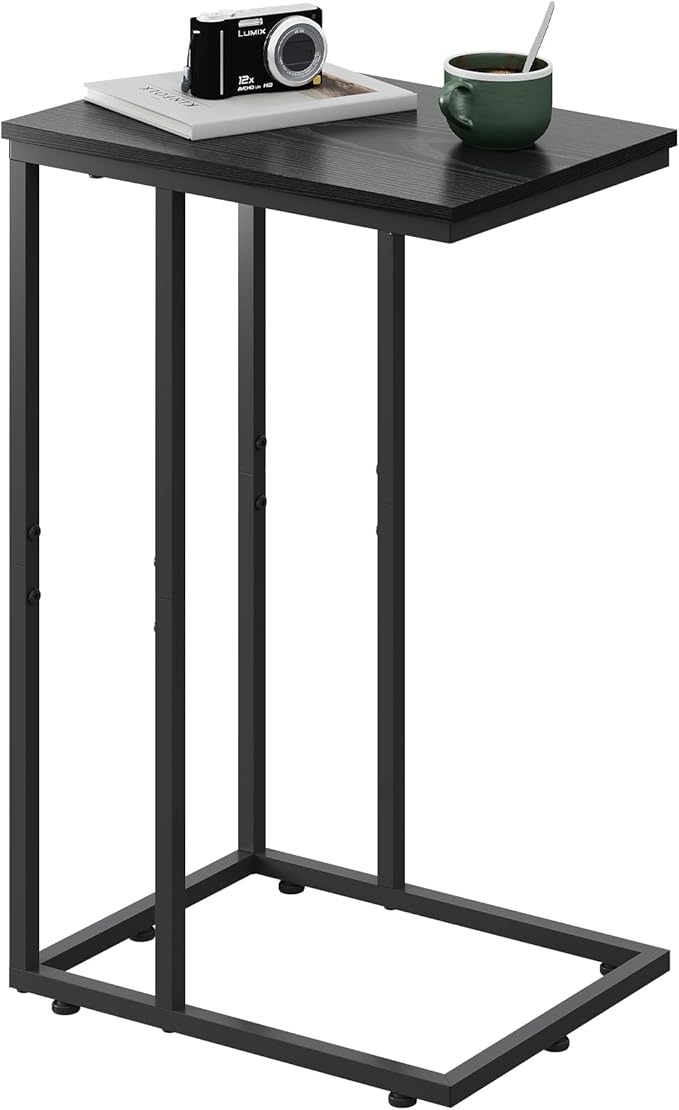 WLIVE Black Side Table, C Table End Table for Bedroom, Home Office, Dorm, Living Room Tables, Black Couch Table, 2-Tier Side Tables