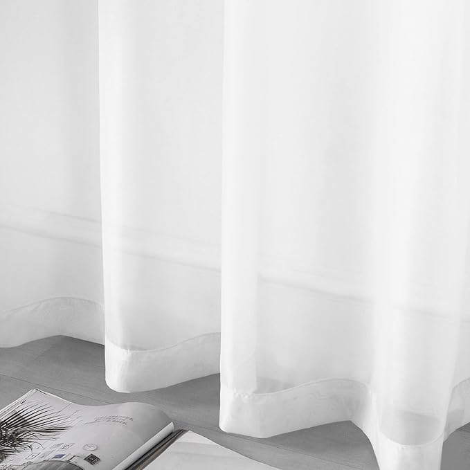 108 Inch Sheer Curtains for Living Room Bedroom Apartment Window 2 Panels Grommet Voile Drape Semi Sheer Curtain for Wedding Baby Shower Party Backdrop Outdoor White 52X108 Inches 9 FT Extra Long