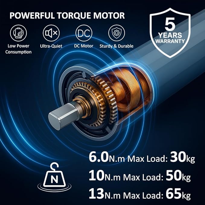 Motorized Roller Shade Motor Kit, 4800mAh Rechargeable Electric Blind Motor, Remote Control Retrofit, High Torque Tubular Drive for Window Shades (13 N.m for Φ50mm (2") Groove Tube)
