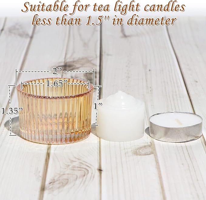 Tealight Candle Holder Set of 12,Gold Small Votive Candle Holders for Table Centerpiece,Glass Tea Light Candles Holder for Party&Home,Wedding Decor(2''Dia*1.4''H)