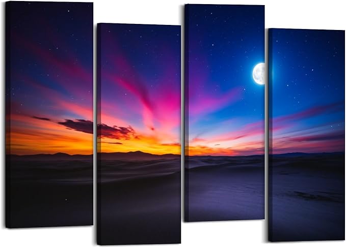 Canvas Wall Art Prints Pictures Moon sky Framed Posters Modern Wall Painting Artwork Gift Home Decor for Living Room Ready to Hang 4 Panel