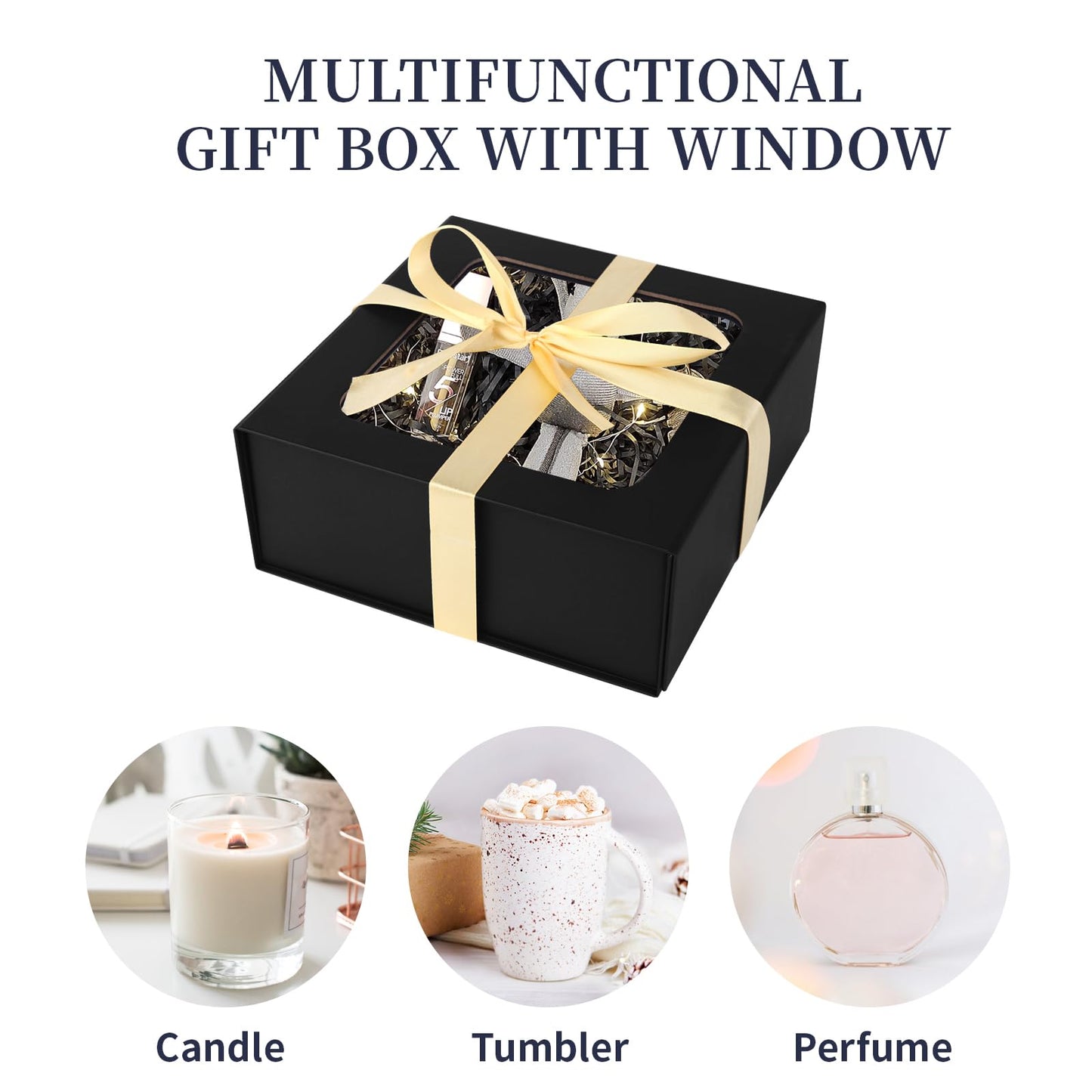 Black Gift Boxes with Window,7.5"x7.5"x3.1" Bridesmaid Boxe for Gift Giving,Birthday Gift Box with Magnetic,Closure Lid Gift Boxes for Presents,Cute Boxe,Luxury for Gift Packaging,Gift Box for Wrapping Gifts