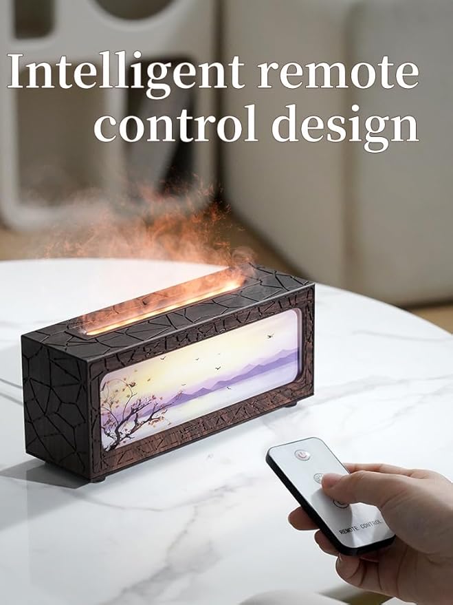 Essential Oil Diffusers Ultrasonic Fireplace Flame Aromatherapy Diffuser, Auto Shut-Off, Timer Setting, 7 Colors LED Lights Changing for Home, Office, Spa 200ml (Wood Grain)