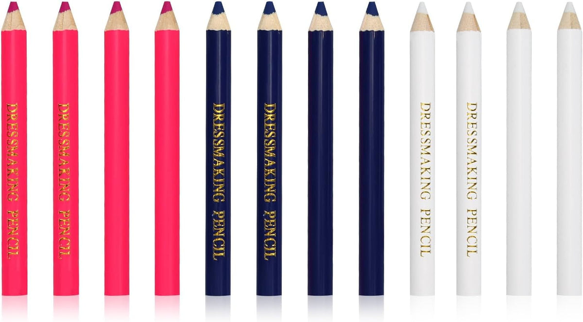 12pcs Fabric Markers for Sewing, Sewing Washable Pencil Disappearing Pen for Fabric Water Soluble Tracing Erasable Chalk Tools Tailors Dressmakers Quilting Embroidery DIY Crafts (Blue, Pink, White)