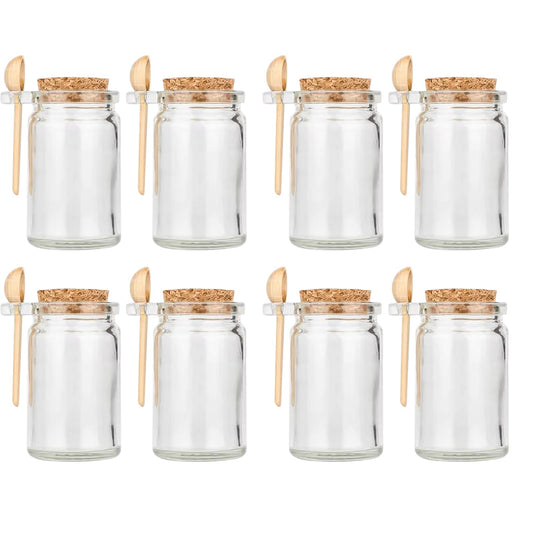 Bath Salt Container, 8.5oz/250ml Bath Salt Jar, Glass Jar with Lid And Spoon, Salts Glass Storage Containers With Spoon, with Bamboo Lids Scoop Airtight Spice Sugar Containers Jars for Candy Spice (8)