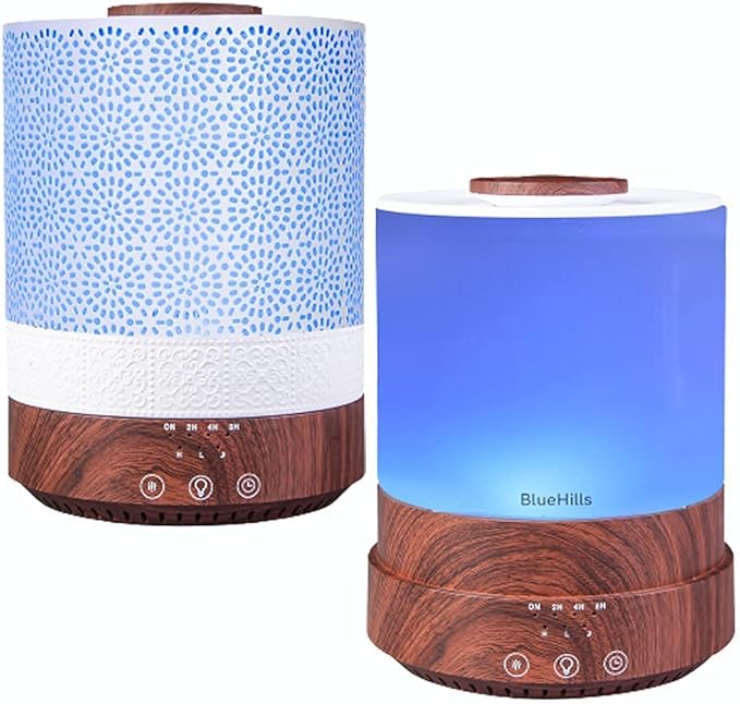 BlueHills Premium Set of 2 2500 ML Large Essential Oil Diffusers for Large Rooms High Mist Output XL Capacity 2.5 L Liter Humidifier Cool Mist Great Gift – Value Pack Dark Wood Grain