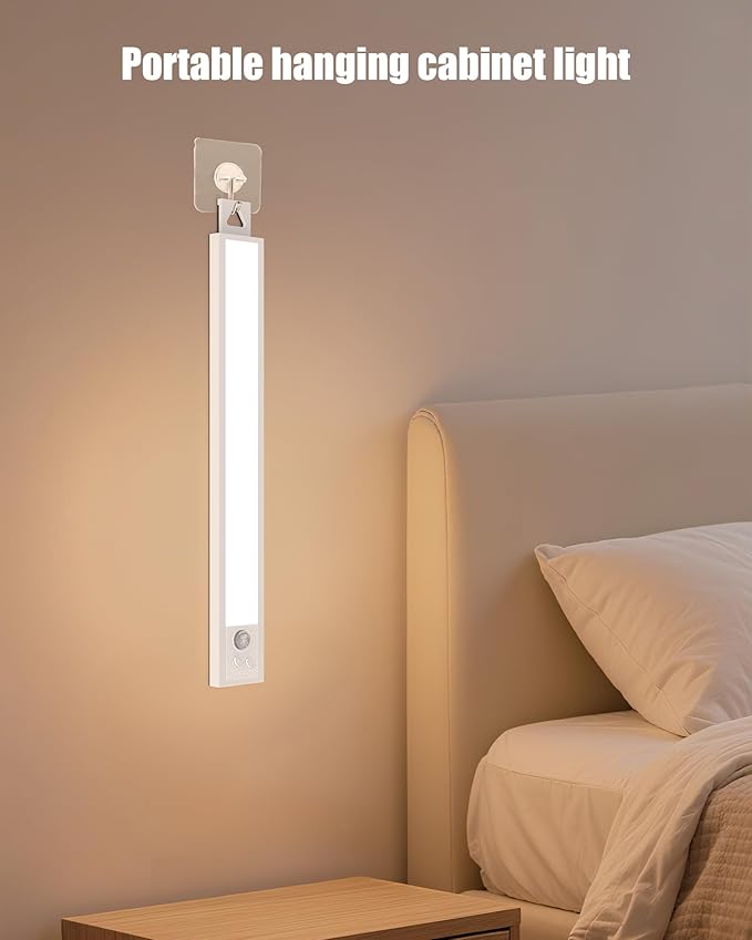 Under Cabinet Motion Sensor Lighting - 8 Inch Wireless Under Cabinet Lighting, Rechargeable with Magnetic Mount, 5CCT Adjustable for Kitchen/Hallway (White, 2-Pack)