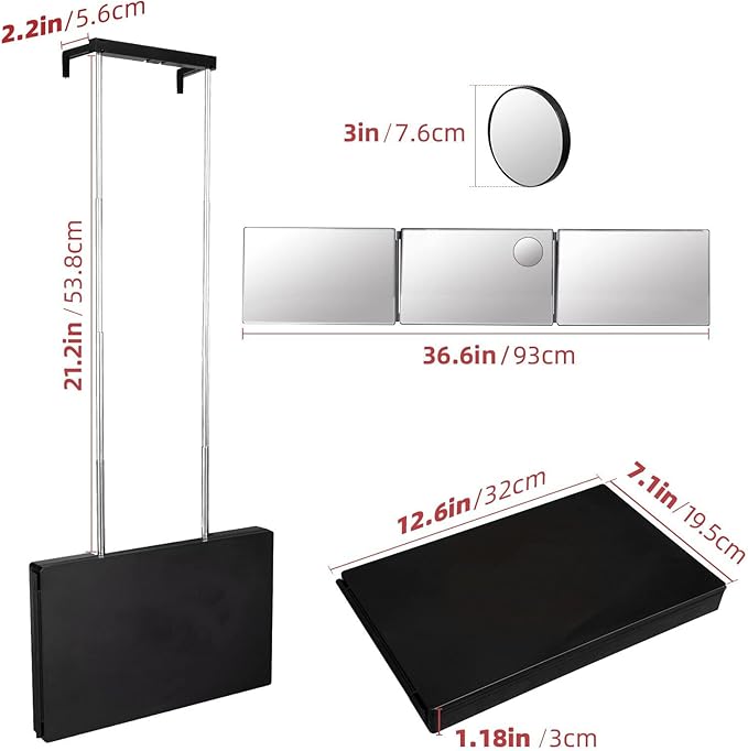 SELF FIND 3 Way Mirror for Hair Cutting, 360° Mirror for Haircuts for Men, Barber with Height Adjustable Telescoping Hooks for Makeup and Hair Styling