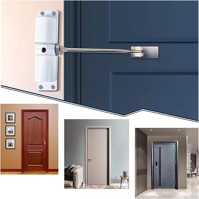 Compatible for Heavy-Duty Automatic Door Closer, Zinc Alloy Safety Spring Adjustable 30kg Closing Hinge (White/Black)(White B)