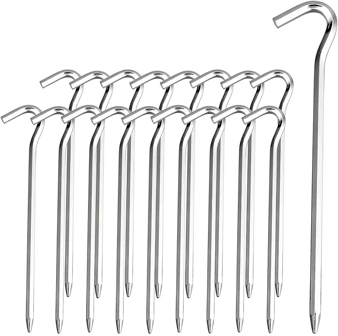 Tent Pegs - Aluminium Tent Stakes Pegs with Hook - 7’’ Hexagon Rod Stakes Nail Spike Garden Stakes Camping Pegs for Pitching Camping Tent, Canopies