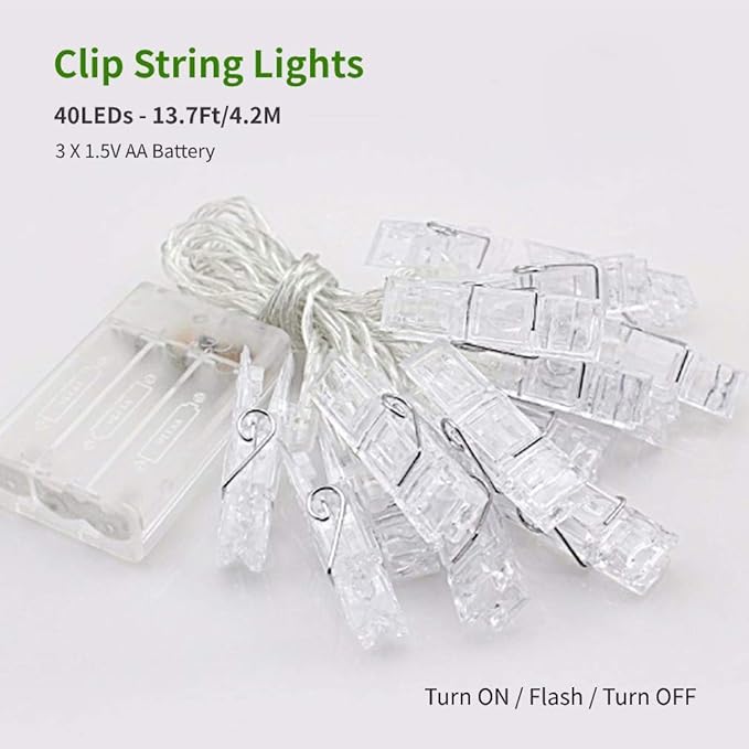 Dopheuor LED Photo Clip Copper String Lights Starry Fairy Warm White Lights Battery Powered for Hang Pictures Cards Bedroom Wall Decorations Christmas Patio Halloween Thanksgiving Wedding Party Décor