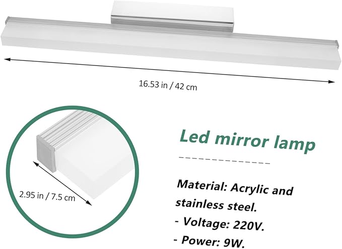 jojofuny Led Mirror Light Fixture 9w Waterproof Anti-Fog Bathroom Vanity Modern Wall Light Pure White