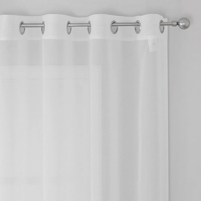 KEQIAOSUOCAI Sheer Window Curtains 72 inches Long, Silver Grommet Light Filtering Window Drapes Airy & Breathable Living Room Voile Panels for Flat,Pure White, 108" W Total 2 Pieces