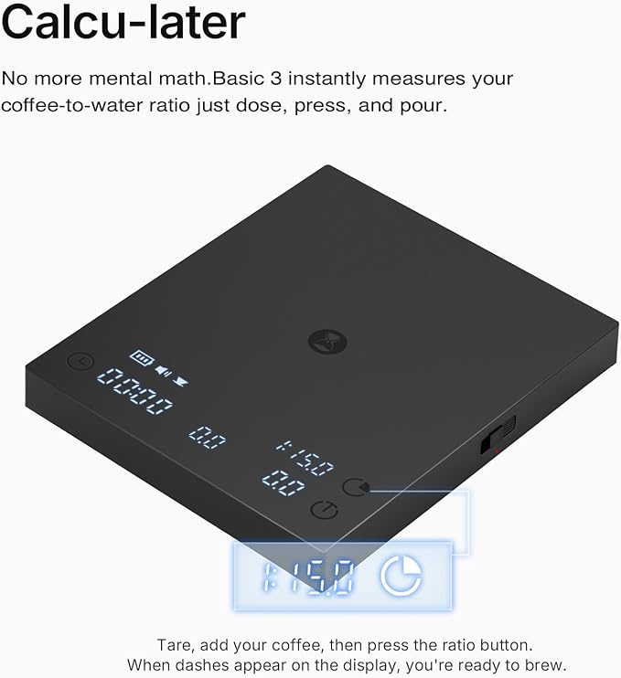 TIMEMORE Coffee Scale Basic 3.0 with Coffee-to-Water Ratio/Water Flow Rate/Timer Function, Free Switching of Ounce/kg Units, Digital Scale for Espresso and Pourover Mode, Black