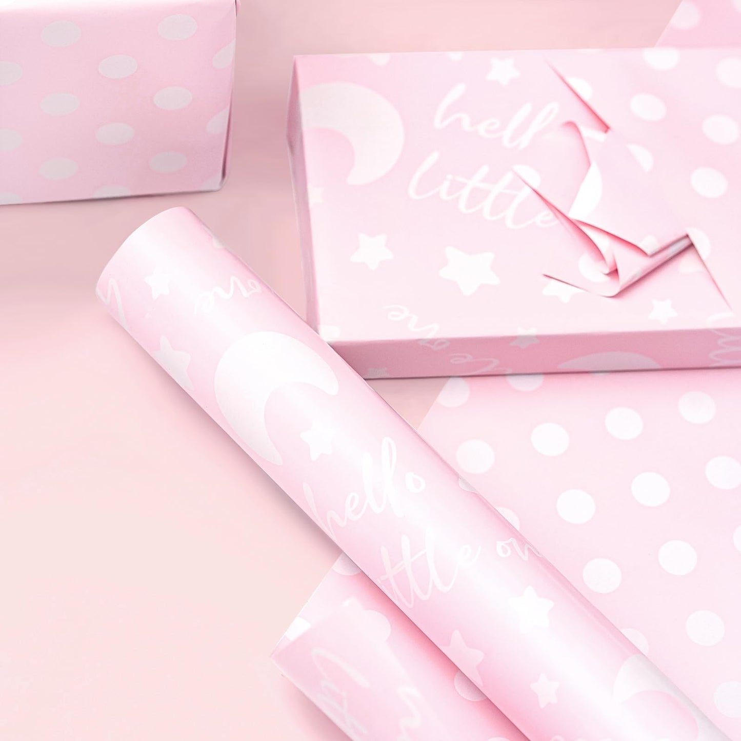 RUSPEPA Reversible Wrapping Paper Roll, Jumbo Roll, Baby Girl Pink and Dots Pattern for Baby Boy or Neutral Gift Wrapping, Kids' Birthday Party and Baby Shower, 30 Inches X 32.8 Feet