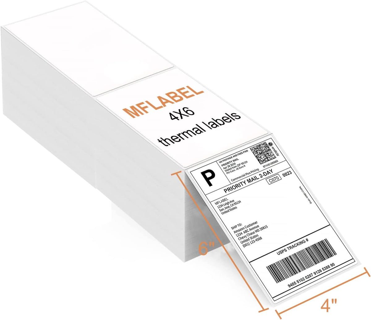 MFLABEL® 4 Stacks Fanfold 4" x 6" Direct Thermal Labels White Perforated Shipping Label (2,000 Labels per Stack) (4 Stacks)