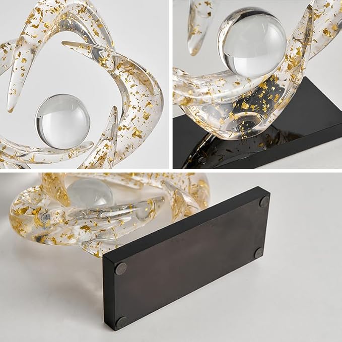 Abstract Art Sculpture, Resin Gold Decorative Statue, Modern White Ornaments for Living Room, Decorativas Modernas for Coffee Table/Entryway/Office Collectibles (Gold foil)