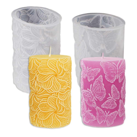 Tone Fun Butterfly Windmill Flower Column (2pcs/Set) Shape Candle Silicone Molds for Making Candle, Resin, Aromatherapy Candles, Handmade Wax Soap, Home Decor, Craft