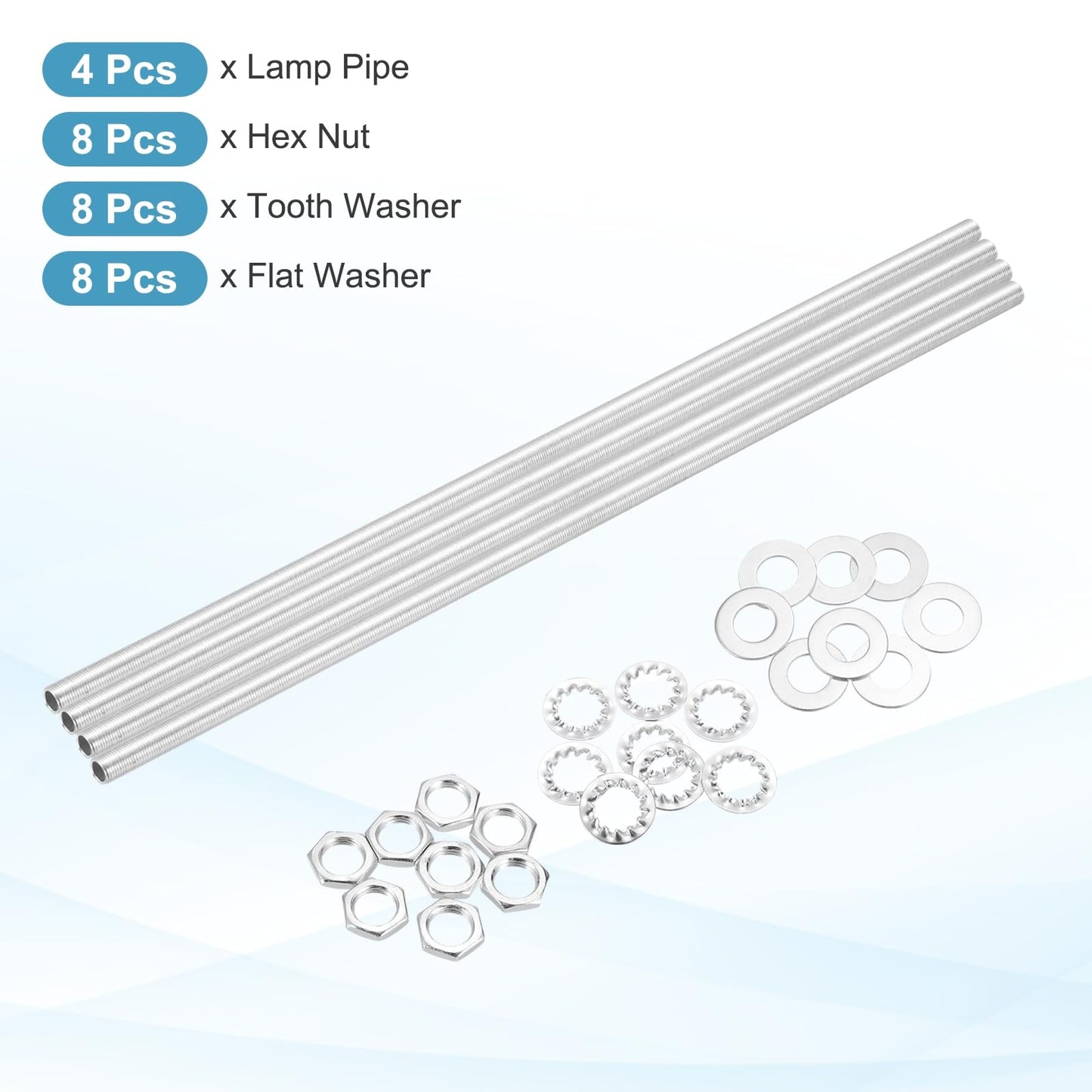 MECCANIXITY 28Pcs 16.5" Lamp Pipe Kit with Nuts Washers 1/8IP Thread Fasteners Assortment for Chandelier Ceiling Light Repair Assembly DIY Hardware"