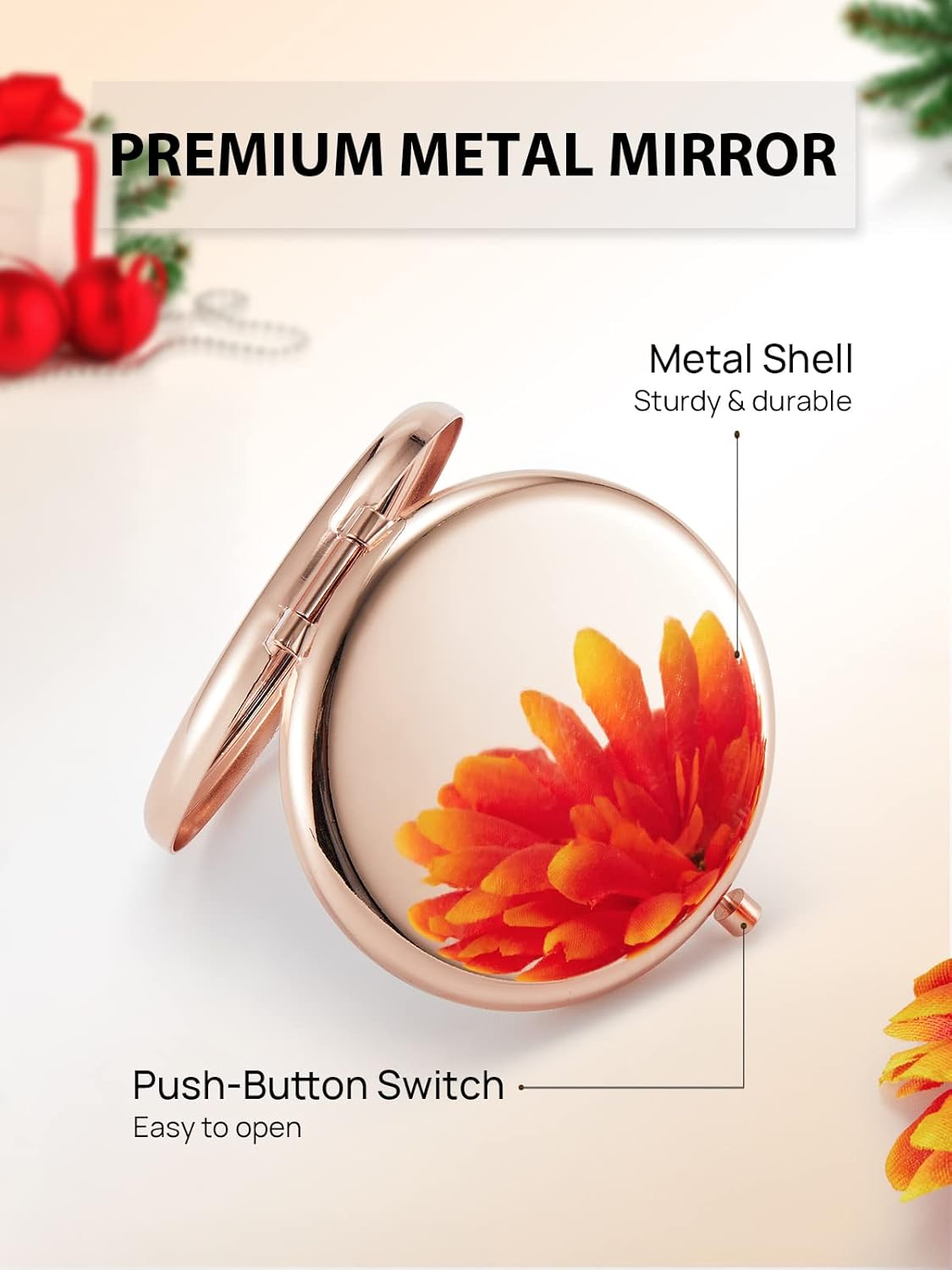 Compact Mirror Bulk, Pack of 12 Double-Sided 1X/2X Magnifying Metal Makeup Mirrors(Round, Rose Gold)