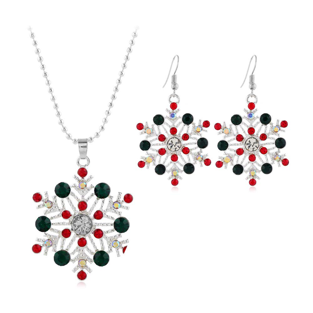 LZHLQ Snowflake Earrings & Necklace - Snowflake Dangle Earrings & Long Rhinestone Necklace - Christmas Jewelry Gift