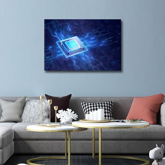 TUMOVO 1 Piece Canvas Wall Art AI Paintings CPU Concept Prints on Canvas Futuristic CPU Modern Artwork Pictures for Living Room Bedroom Digital Art Wall Decor Giclee Framed Ready to Hang, 36x24in