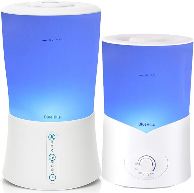 BlueHills Premium Large 2000 ML and 1000 ML XL Essential Oil Diffusers Humidifier Combo Set of 2 for Large Room Home with Décor LED Lights Great Gift – Value Pack of White