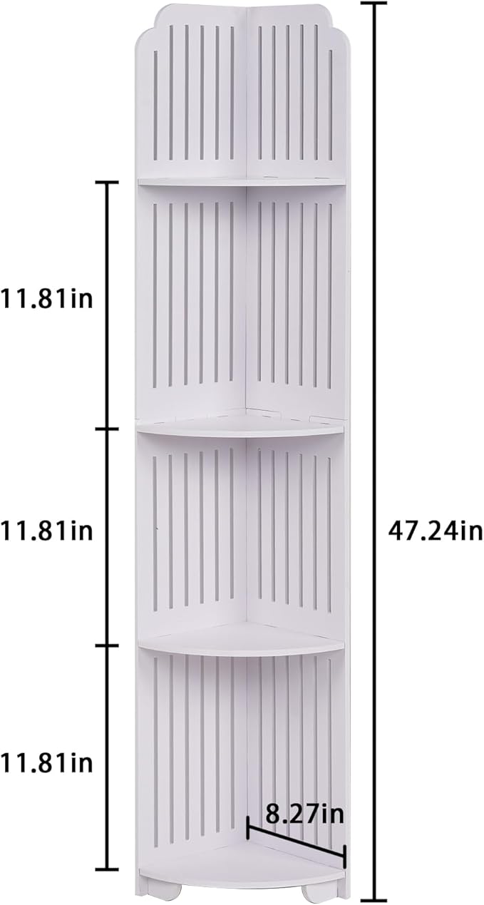 VECELO 4-Tier Bathroom Shelves for Narrow Space, Modern Corner Shelf Stand,Small Storage Organizer for Bathroom,Toilet Paper Stand,White