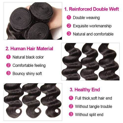12A Human Hair Bundles Body Wave Bundles Human Hair 16 18 20 Inch 3 Bundles Hair 100% Unprocessed Brazilian Virgin Hair Deals Weave Human Hair Extension Natural Color