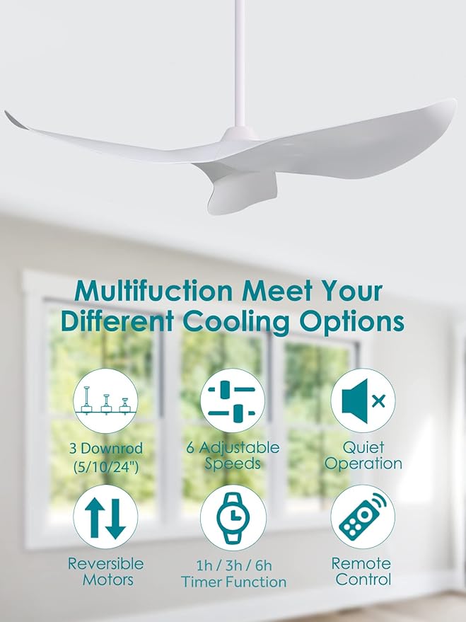 Sofucor Ceiling Fan Without Light, 52 Inch Low Profile Flush Mount Modern Ceiling Fan with Remote for Indoor Farmhouse Bedroom Living Room Outdoor Patio Porch, Reversible DC Motor, Noiseless