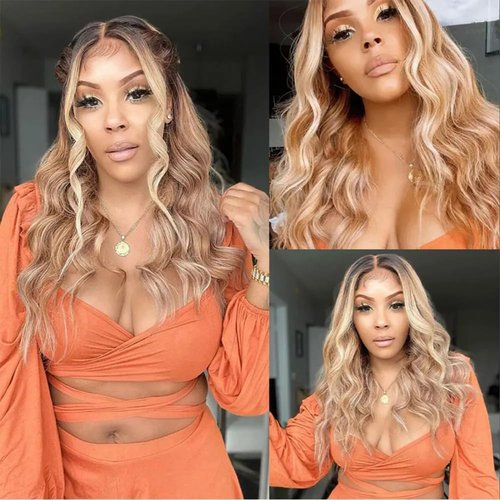 Giginger P4/613 Chocolate Brown Blonde Body Wave Human Hair Bundles 18 20 22 Inch Highlight Body Wave Bundles Weave Bundles Human Hair 4/613 Human Hair Bundles