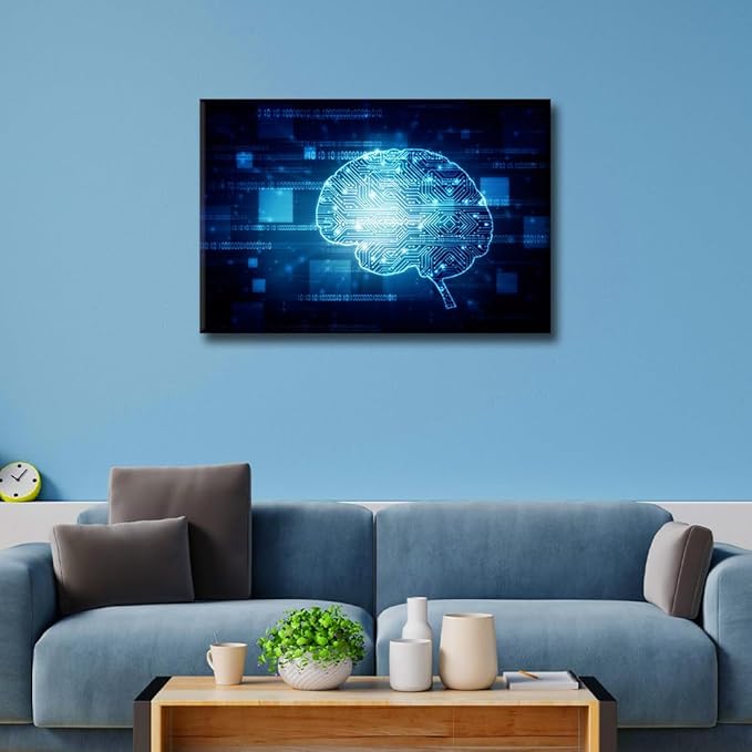 TUMOVO 1 Piece Wall Pictures for Living Room Artificial Intelligence Brain Painting on Canvas Wall Decor Art CPU Concept Bedroom Wall Art Modern Artwork Framed Ready to Hang, 36x24in