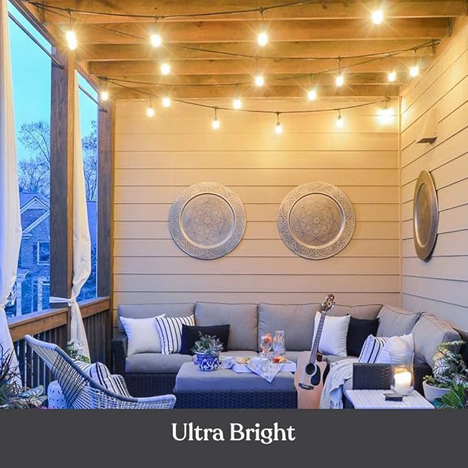 Brightech Ambience Pro Incandescent Outdoor String Lights - Commercial Grade Waterproof Patio Lights with 24 Ft Dimmable Edison Bulbs, Porch String Lights for Patio, Backyard, Christmas - 7 Bulbs 11W