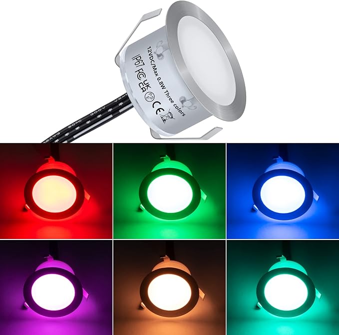 HIBOITEC 1Pcs Low Voltage Recessed RGB Deck Lamp φ42mm, Colorful LED Deck Lights Kit IP67 Waterproof, 12V Low Voltage In-Ground Outdoor LED Landscape Lighting for Yard, Garden, Patio, Stair
