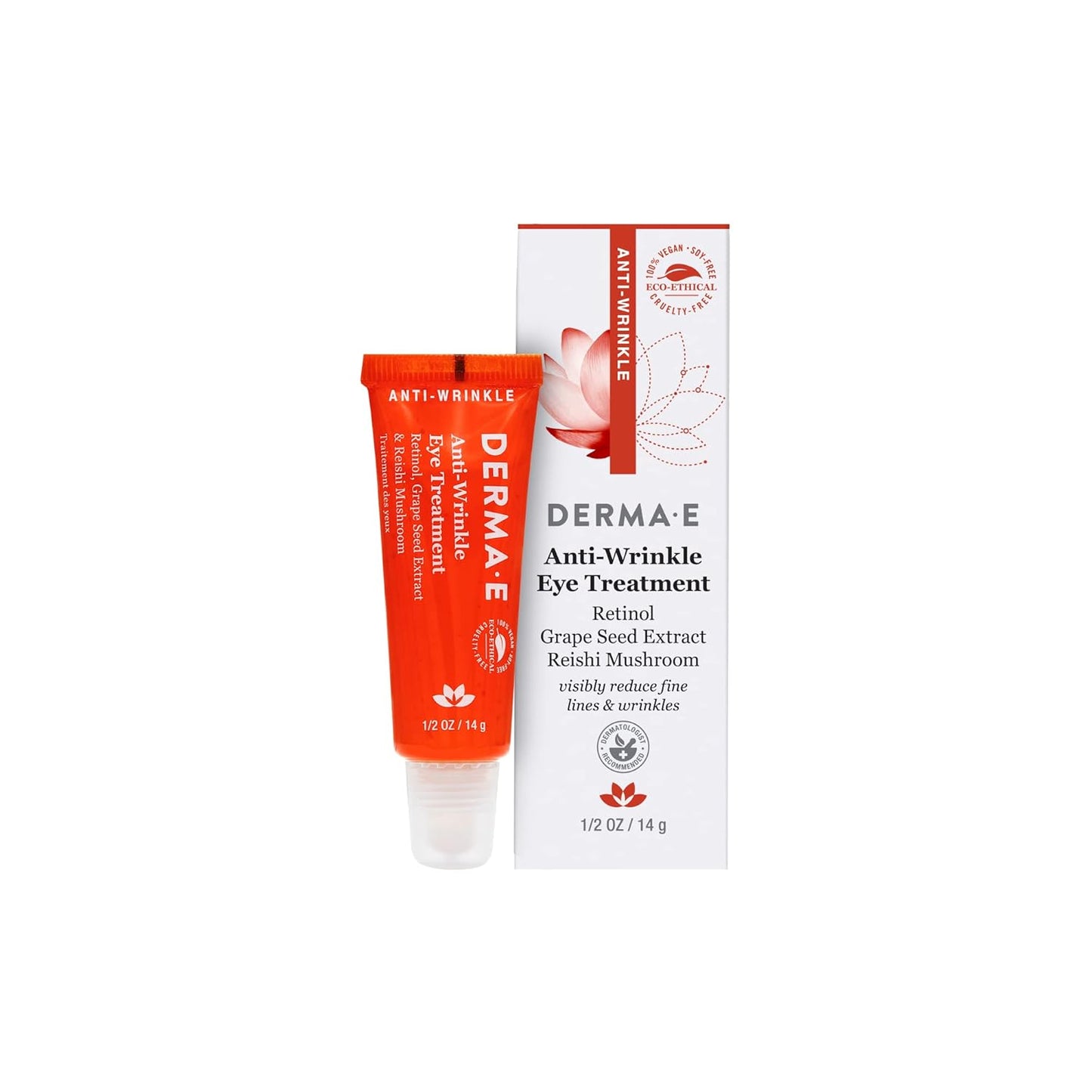 Derma E Anti-Wrinkle Eye Treatment â Anti-Aging Eye Cream with Retinol, Grape Seed Extract and Reishi Mushroom â Hydrating Eye Serum for Under Eye and Eyelids, 1/2 oz
