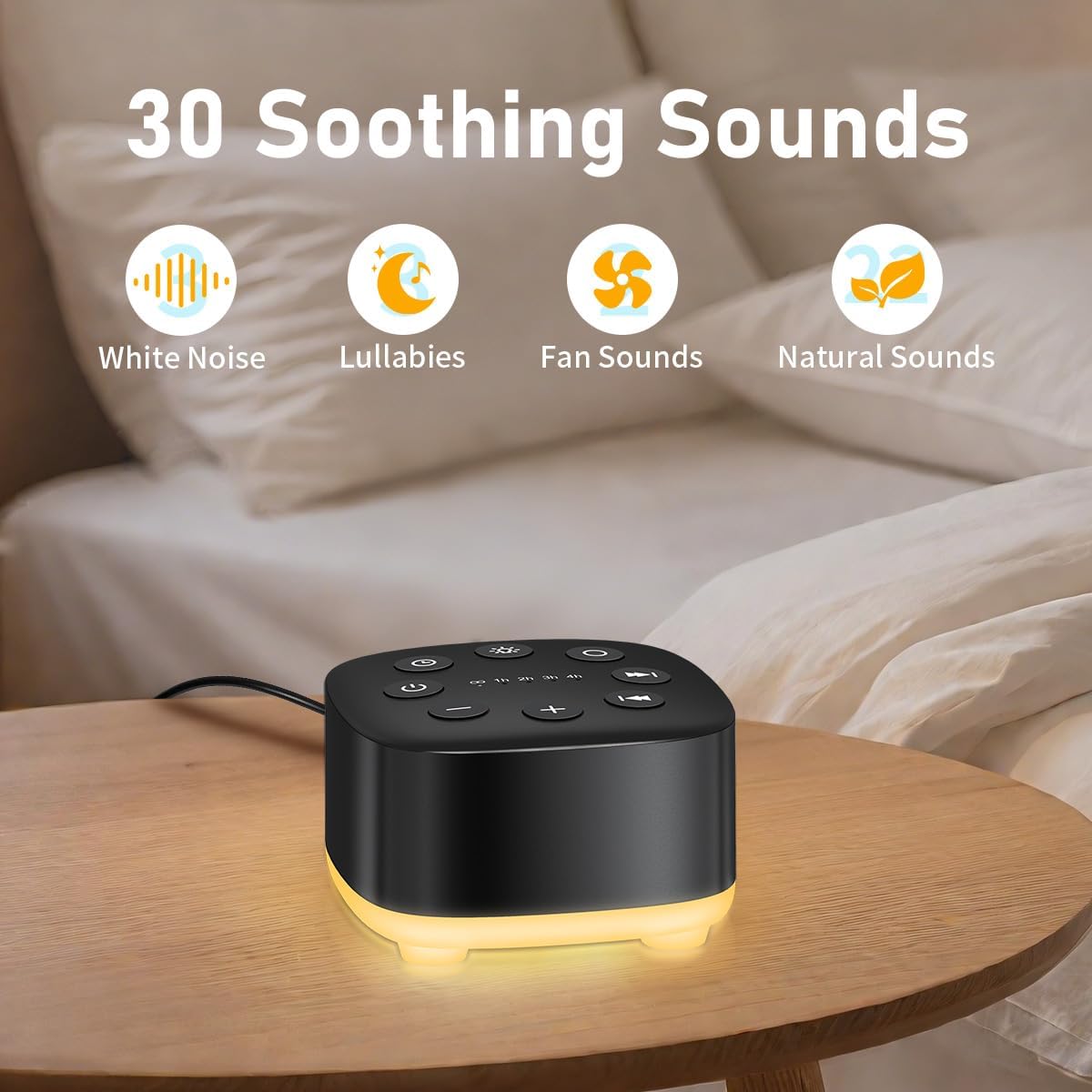 Meditation White Noise Sound Machine 30 Soothing Sounds with 32 Volume Control 12 Night Light 5 Timers Portable Sleep Machine for Travel Powered by AC or USB Sleep Therapy for Baby Kids Adults (Black)