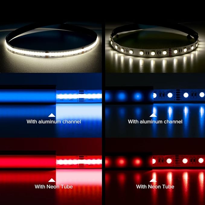 BTF-LIGHTING FCOB COB LED Strip RGBW 4000K 896LED/m 16.4FT DC12V Color Changing Flexible High Density Uniform Light 12mm Width for Home Indoor Decoration(No Adapter or Controller)