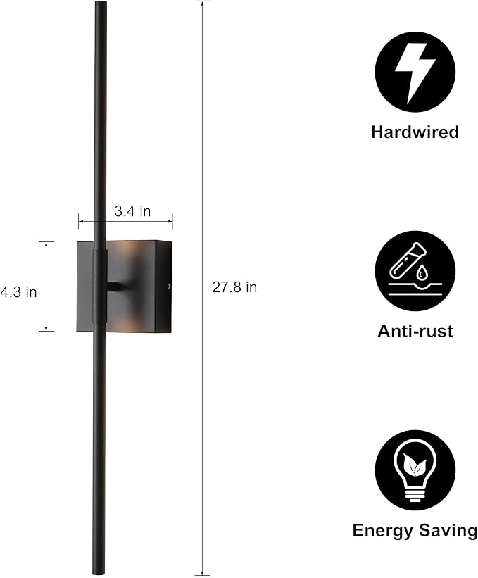 Wall Sconces Set of Two Matte Black Wall Light Fixtures Wall Lamp with Led 3000K 12W Sconces Wall Lighting Wall Lights Sconces Wall Decor Set of 2 Black Wall Sconce Wall Lamps for Bedrooms